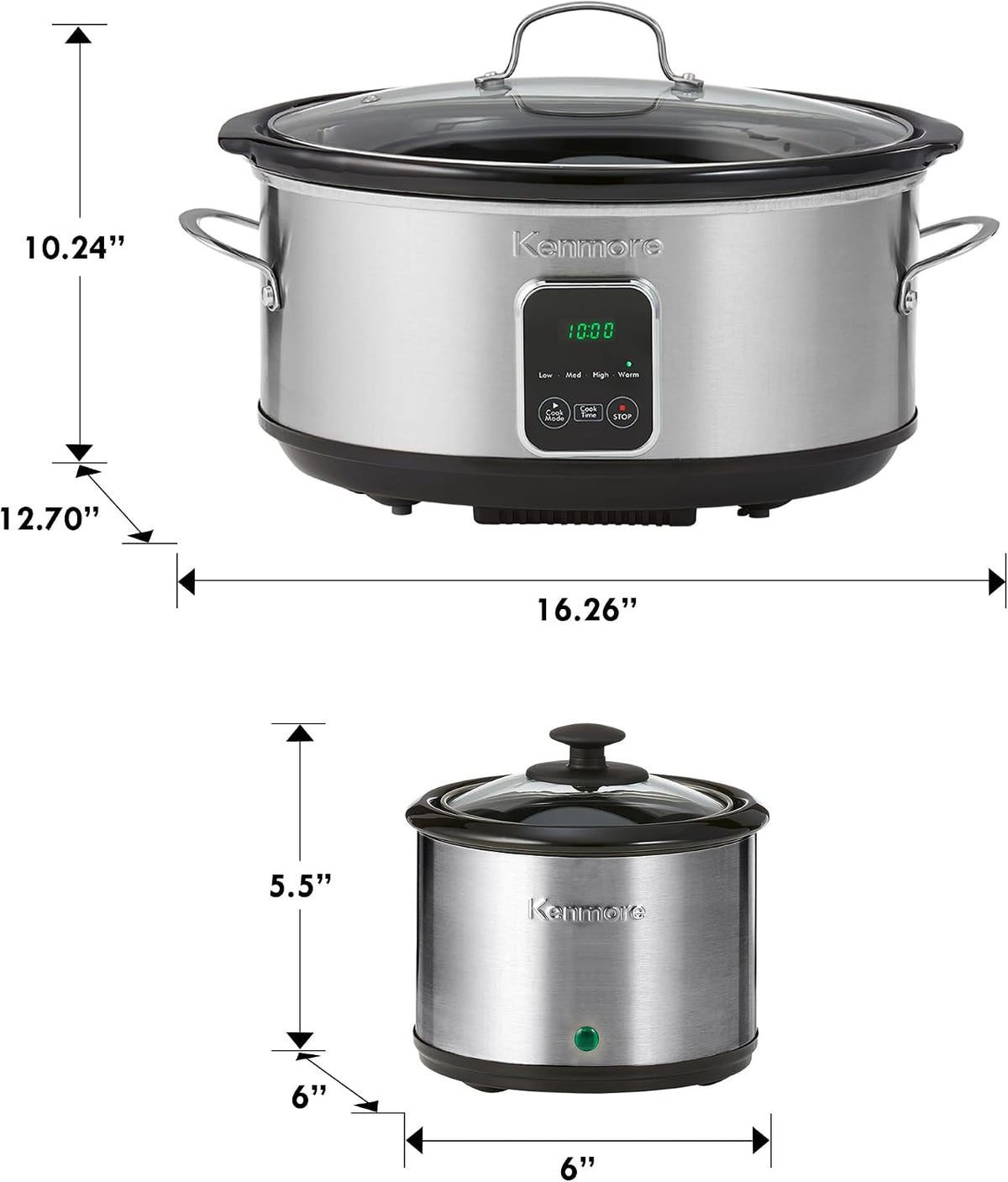 Kenmore 7 Quart Slow Cooker - Programmable crock pot with Dipper, Stainless Steel Electric Cookers, Warm Rice & Sous Vide Stew Soup For Lunch, Dishwaher Safe Non-Stick Ceramic Insert, Digital Control