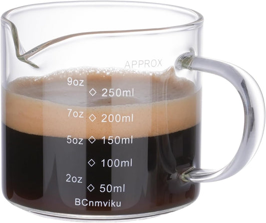 BCnmviku Espresso Cup Measuring Cup Triple Pitcher Milk Cup 250ML/8.5OZ Espresso Cups with Handle Shot Glass with V-Shaped