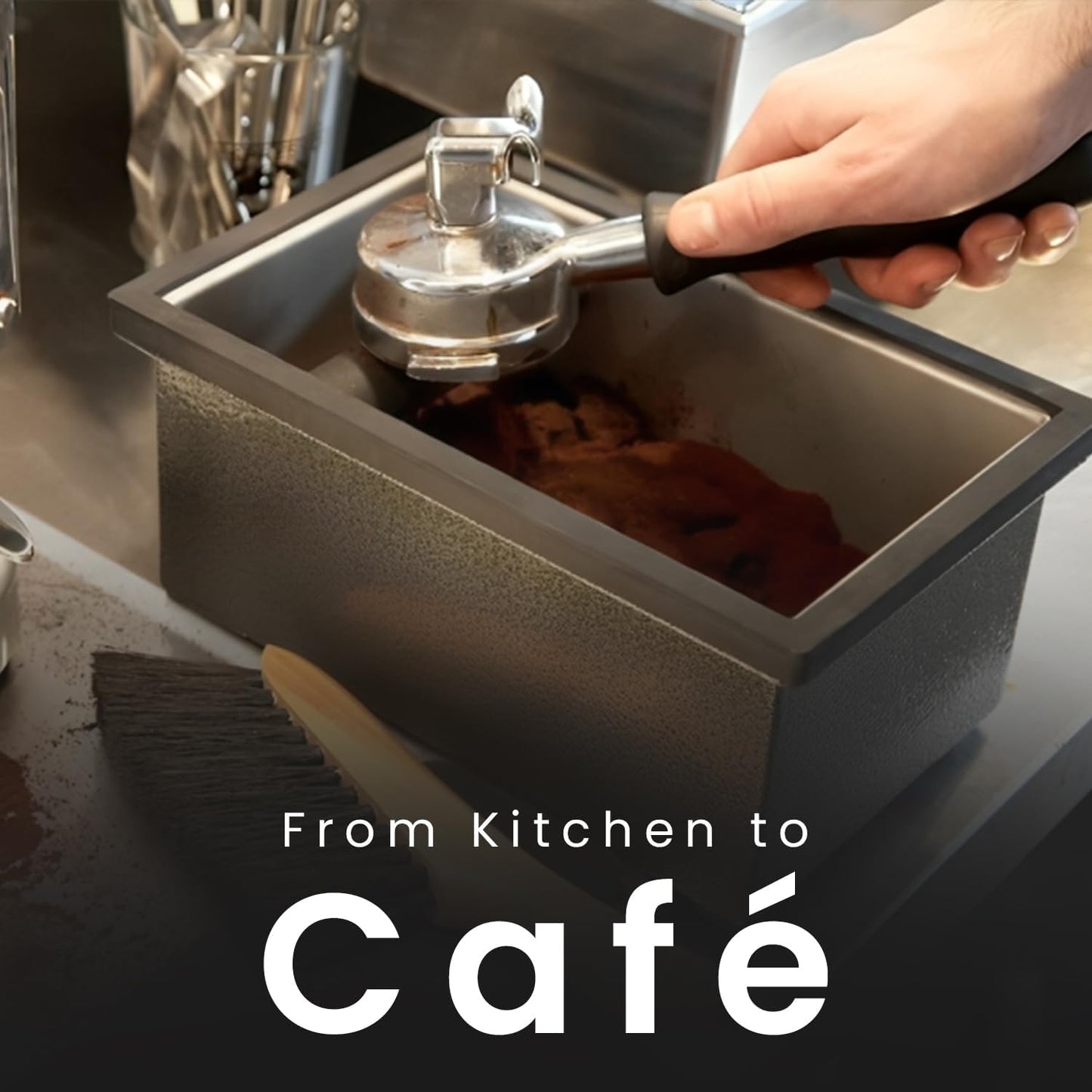 Rattleware Stainless Steel Heavy-Duty Knock Box Chute – Durable Espresso Puck Disposal Bin with Welded Rubber Bar – Fits Coffee Stations, Café, Restaurant, Hotel, or Home Use (9.25"x5.5"x4")