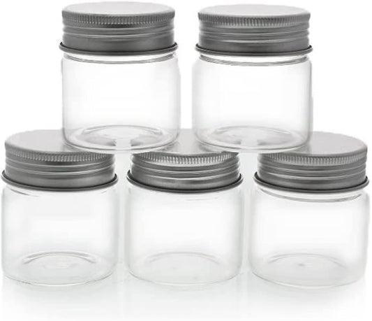 Juvale Mini Glass Spice Jars with Lids - 1.7 oz, Clear Art Deco, 5-Pack - Glass Craft Jars with Lids for Spices, Jams &