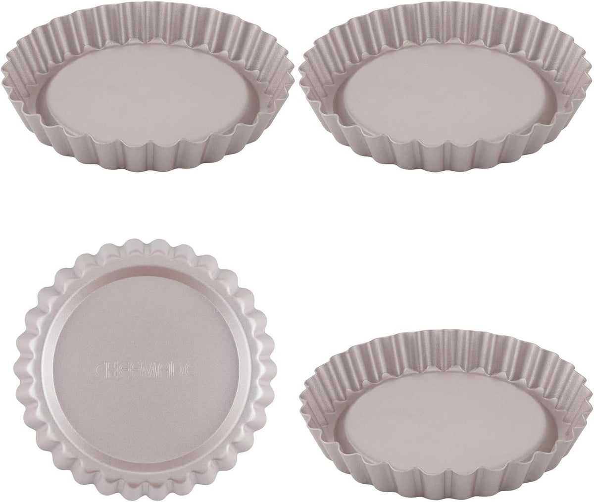 CHEFMADE Mini Round Tart Pan Set, 4-Inch 4Pcs Non-Stick Round Quiche Bakeware for Oven and Instant Pot Baking (Champagne Gold)