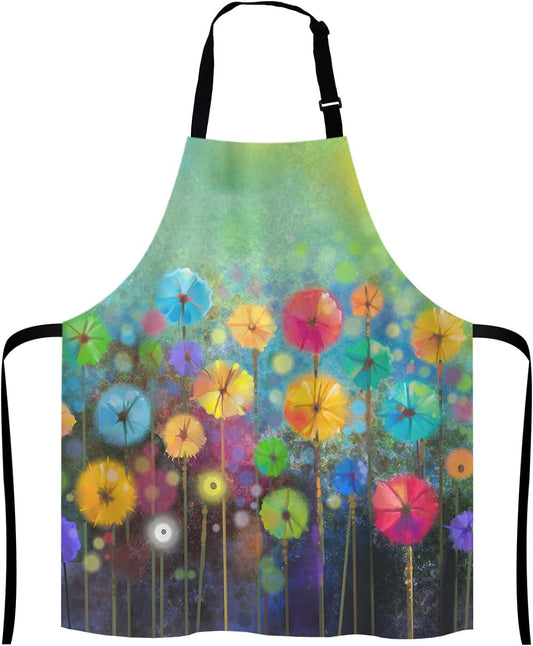Colorful Spring Petal Flowers Bib Apron with Adjustable Neck for Men Women,Suitable for Home Kitchen Cooking Waitress Chef