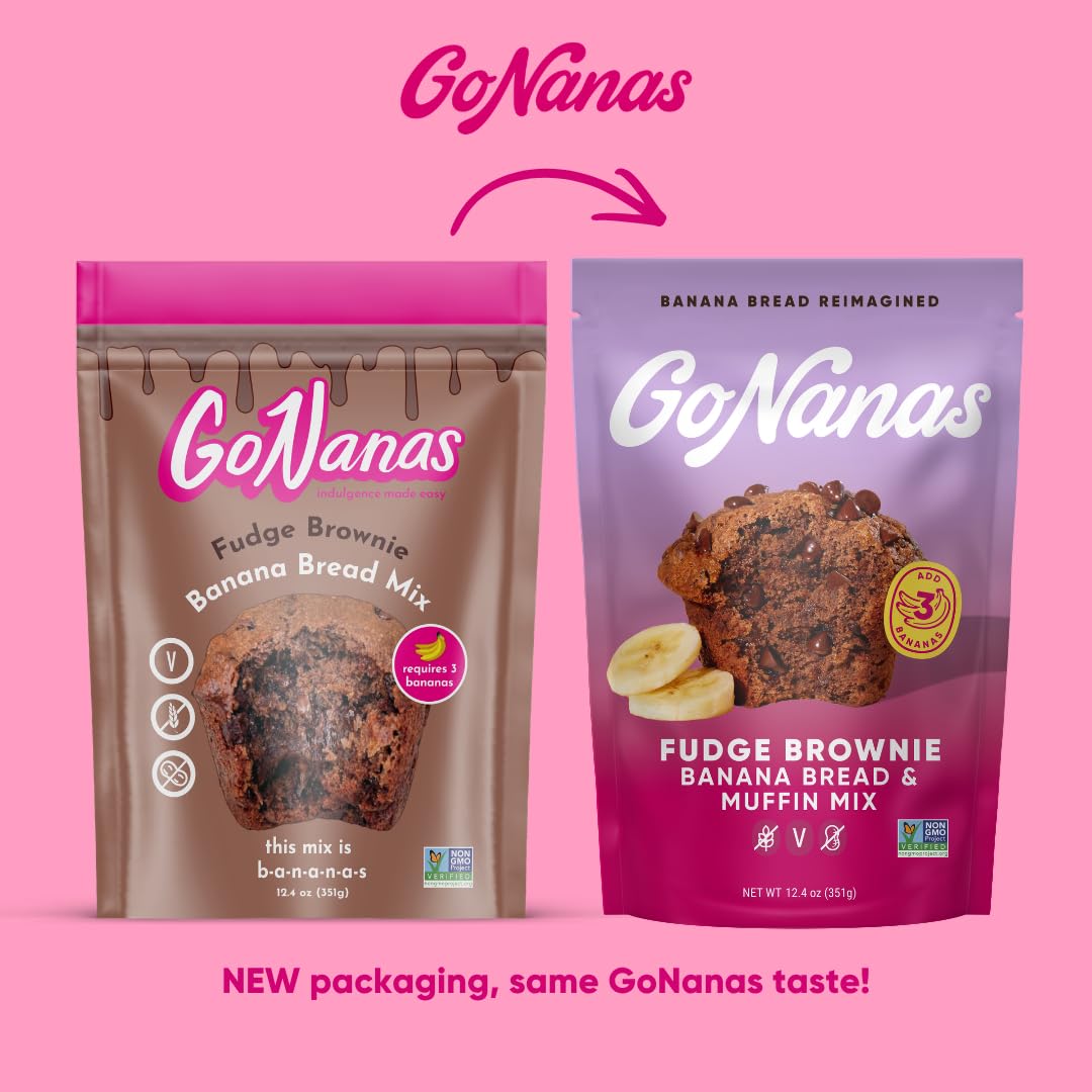 GoNanas Fudge Brownie Banana Bread &amp; Muffin Mix, Gluten Free, Vegan, 3 Pack | Dairy Free, Nut Free, Soy Free | Allergen Friendly | Better for You | Customizable | Bakes 12 Muffins or 1 Loaf | Women-Owned