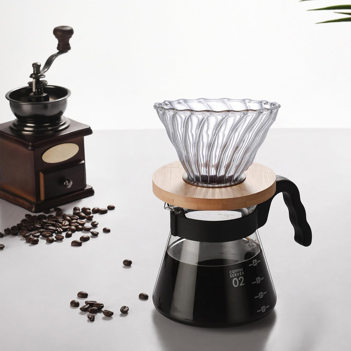 Gute Glass Coffee Dripper/Filter - Cone Glass Pour Over Coffee Dripper with Bamboo Stand, 1-4 Cups Drip Coffee Maker Funnel Accessories for Home, Office…