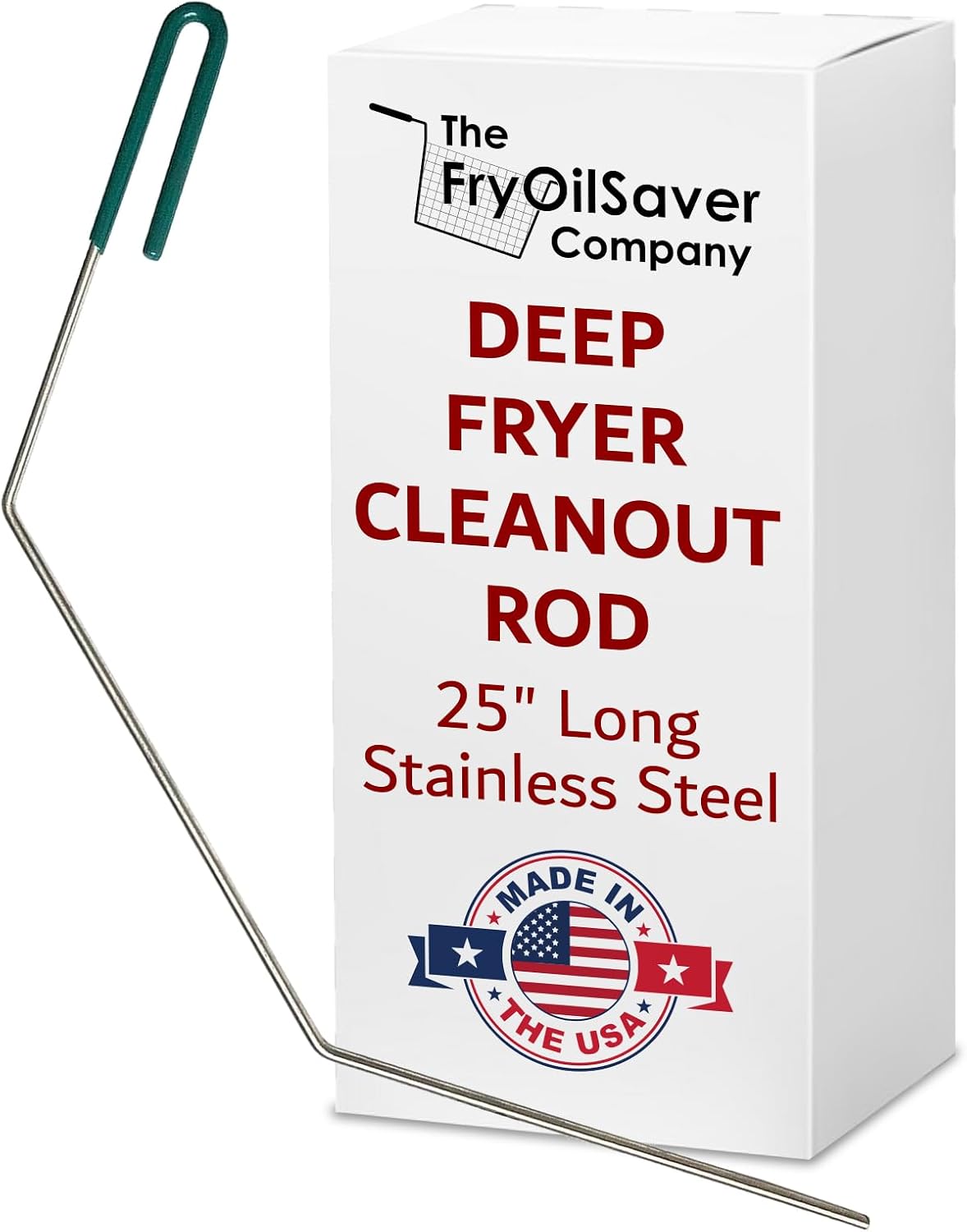 25" Deep Fryer Cleanout Rod – Angled Shaped &amp; Declogger Goofer Commercial Kitchen Tool - Drain Unclogger &amp; Cleaner - Rust Resistant Deep Fryer Cleaner - Made in USA by FryOilSaver Co. B52C