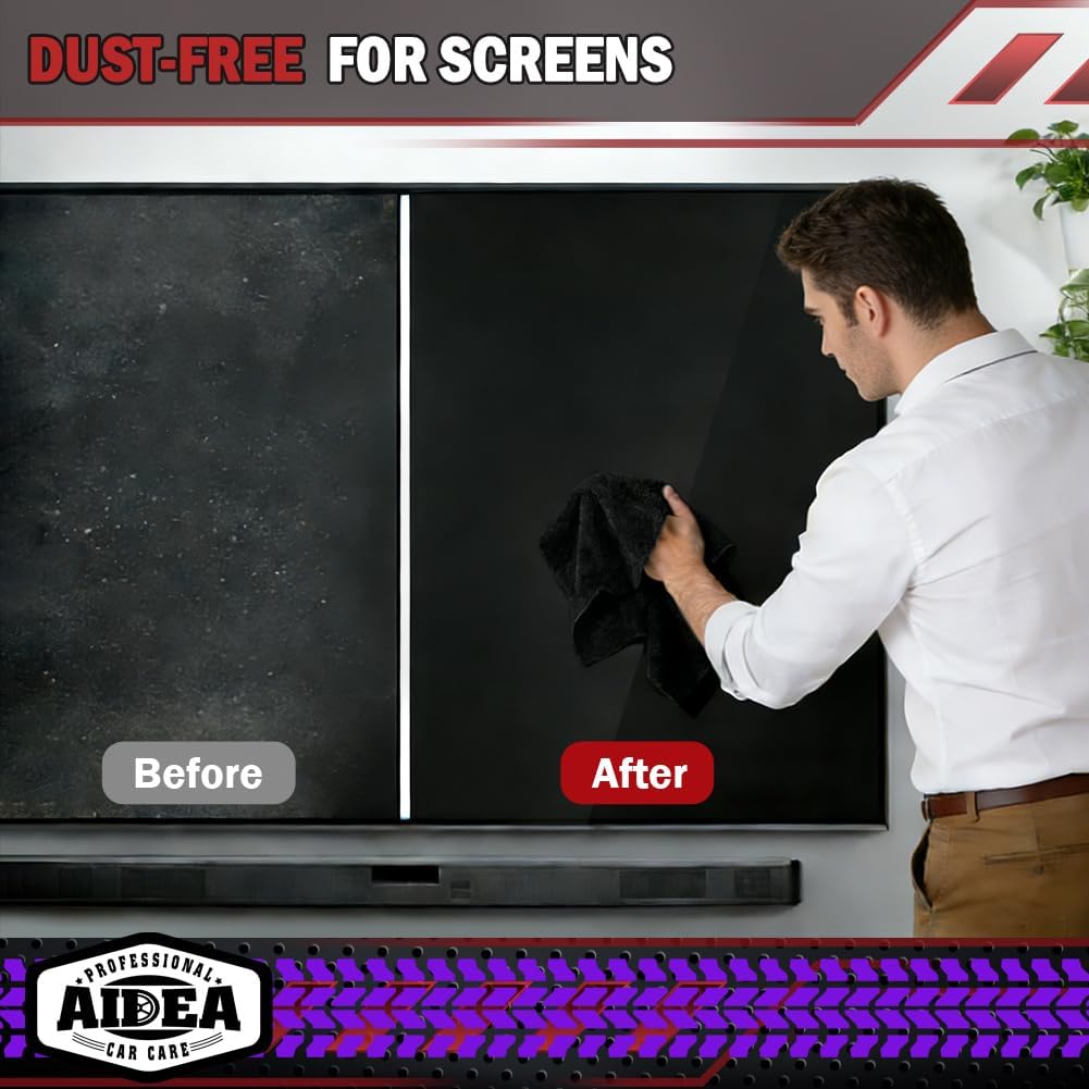 AIDEA Microfiber Cleaning Cloth-10PK, Black Microfiber Towels,12×12"