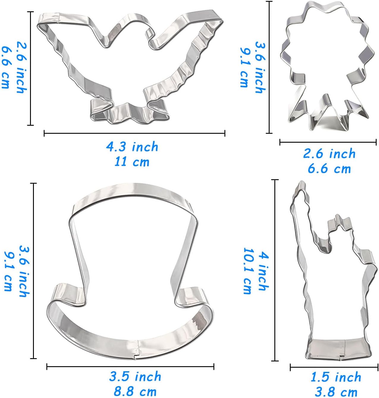 4th of July Cookie Cutters 8Pcs Large Size for Celebration