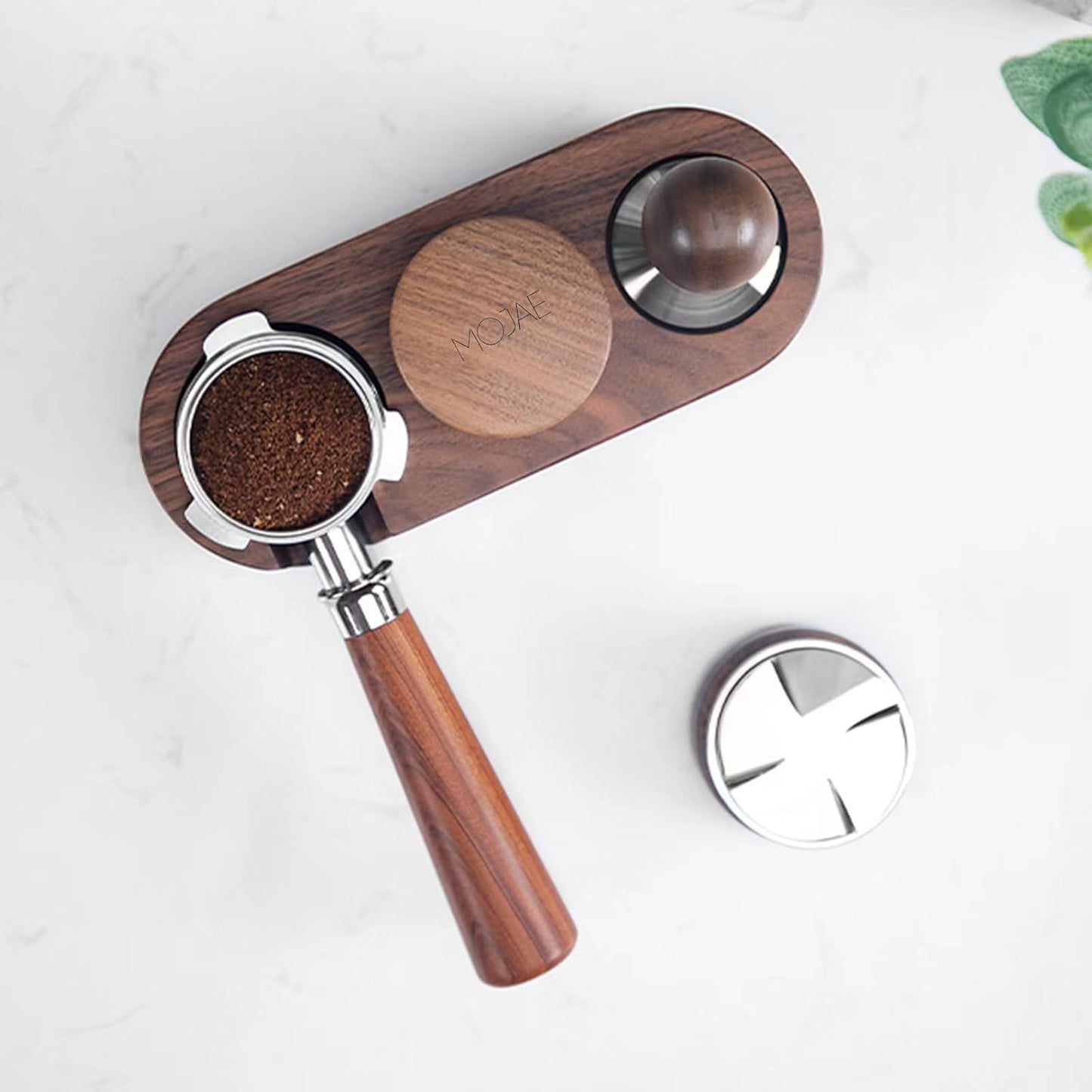 MOJAE 51mm Espresso Distributor, Espresso Distribution Tool, Coffee Distributor Adjustable Depth Espresso Leveler with Walnut Wood Handle, Fits for 51mm Portafilter