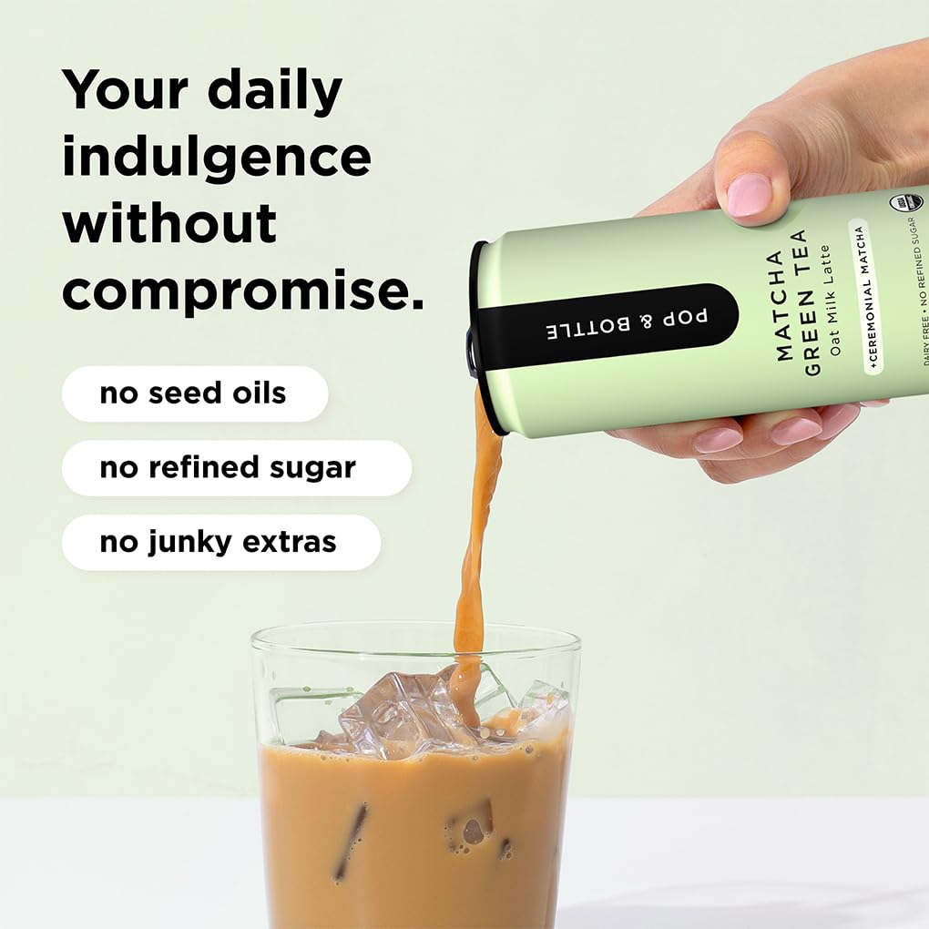 Pop &amp; Bottle - Oat Milk Lattes, Butterfly Pea &amp; Matcha, 8 Fl Oz (12 Pack) | with Pure Ceremonial Matcha, Turmeric, Green Tea, Organic, Dairy Free, Gluten Free, Lightly Sweetened