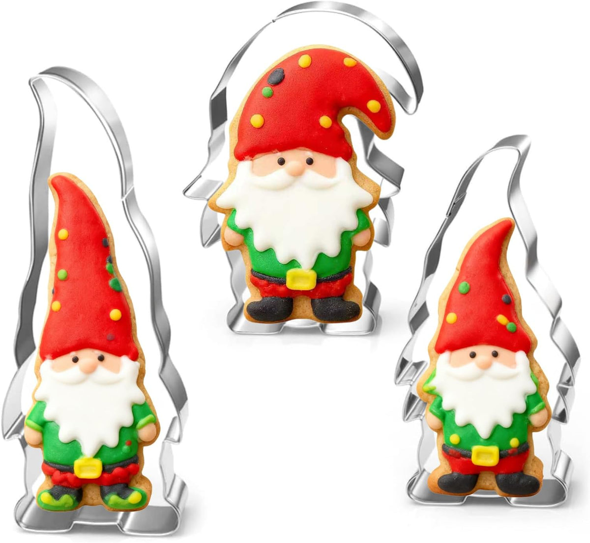 LUBTOSMN Gnome Cookie Cutter Set-5.3" 4.5" 4.3"-3-Pieces-Holiday Cookie Cutters Fondant Biscui Cutters