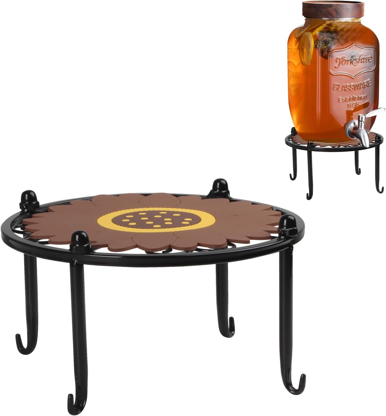 Heavy-duty Metal Beverage Drink Dispensers Stand, Drinking Crock Cold Water Glass Container Holder, Countertop Rack Base for Juice Lemonade Dispenser Mason Jar, Max Diameter 8", Black