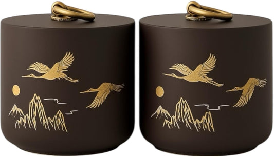 Bare & Balanced Premium Ceramic Tea Canister Set – Handcrafted Storage Jars with Airtight Lids | Crane & Mountain Design |