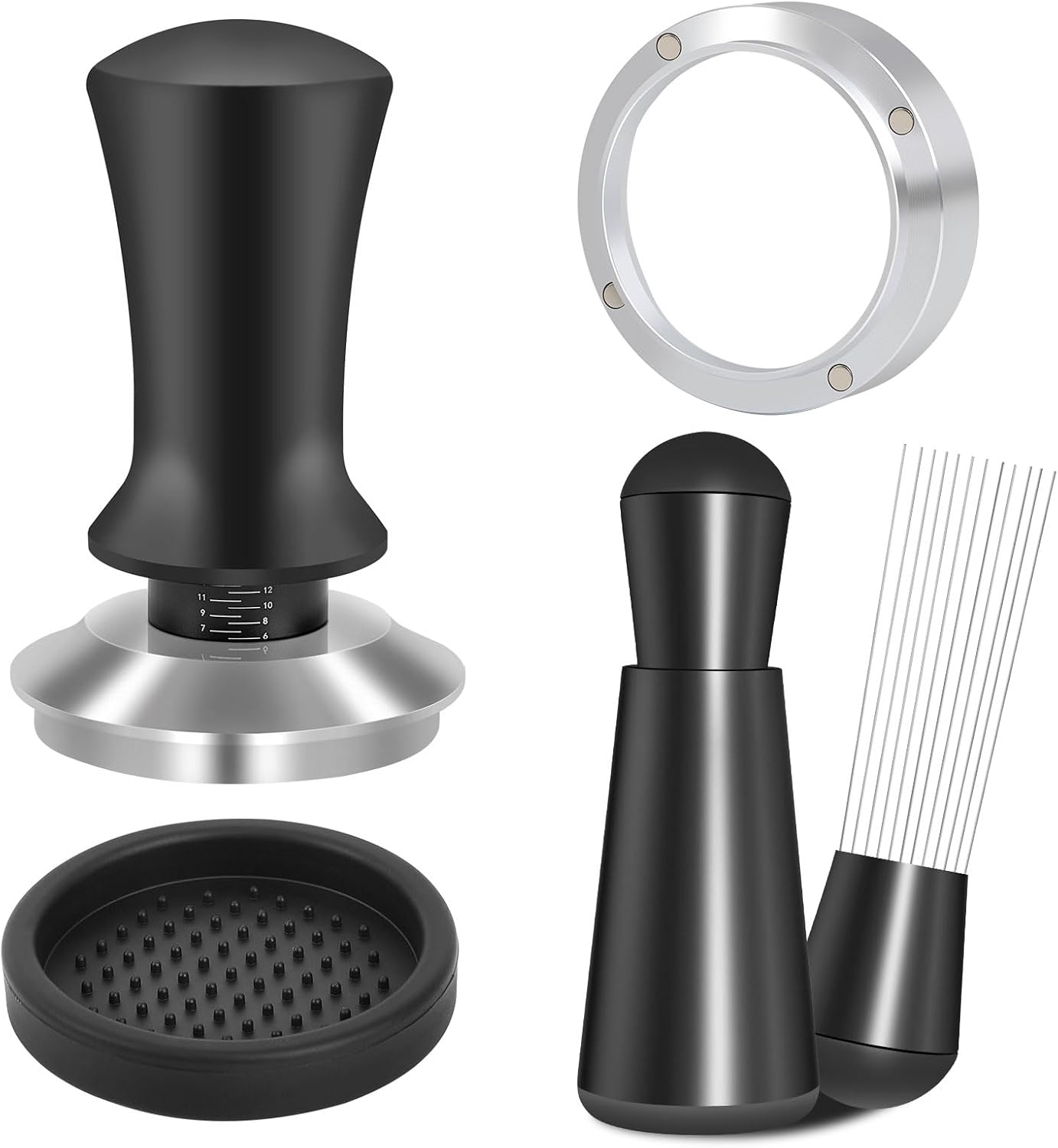 54mm Espresso Accessories Kit, Spring Loaded Calibrated Tamper, WDT Tool and Dosing Funnel Set Fits 