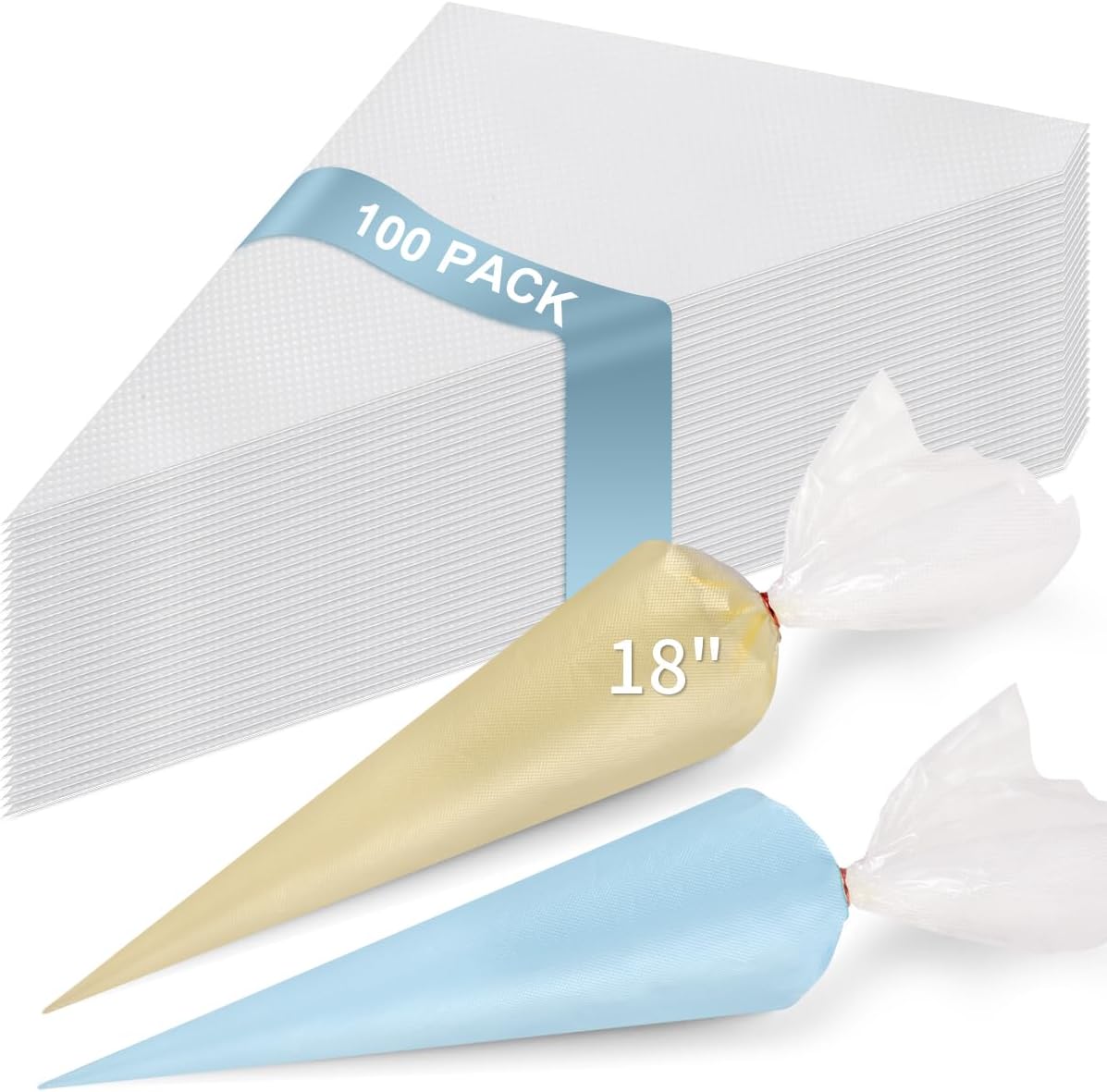 18 Inch Large Piping Bags Disposable, 100 Pieces Icing Bags, Tipless Piping Bags, Thickened Pastry Bags, Non-Slip &amp; Anti-Burst, Frosting Piping Bags for Cakes Cookies Decoration