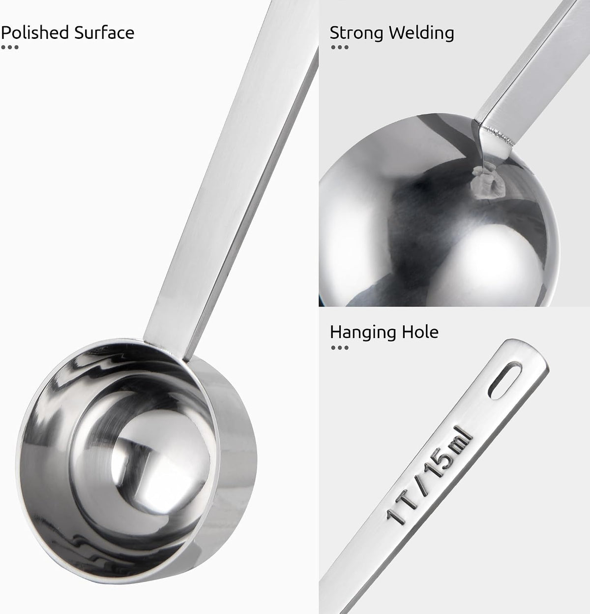 U-Taste Coffee Scoop 1&amp;2 Tablespoon, 4.3in Long Handle Tbsp Measuring Spoon | 18/8 Stainless Steel Tablespoon Scoop, Long Metal Coffee Spoon Scooper, Coffee Meansure Scoop for Ground Coffee Bean Espresso