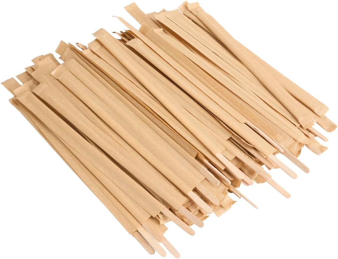 Gmark 7.5-Inch 1.8mm Individually Wrapped Wooden Coffee Stirrers (500 Count) - Heavy Duty Birch Wood Stir Sticks in Eco-Friendly Kraft Paper - Extra Long Disposable Beverage Mixers Tall Lattes GM1010
