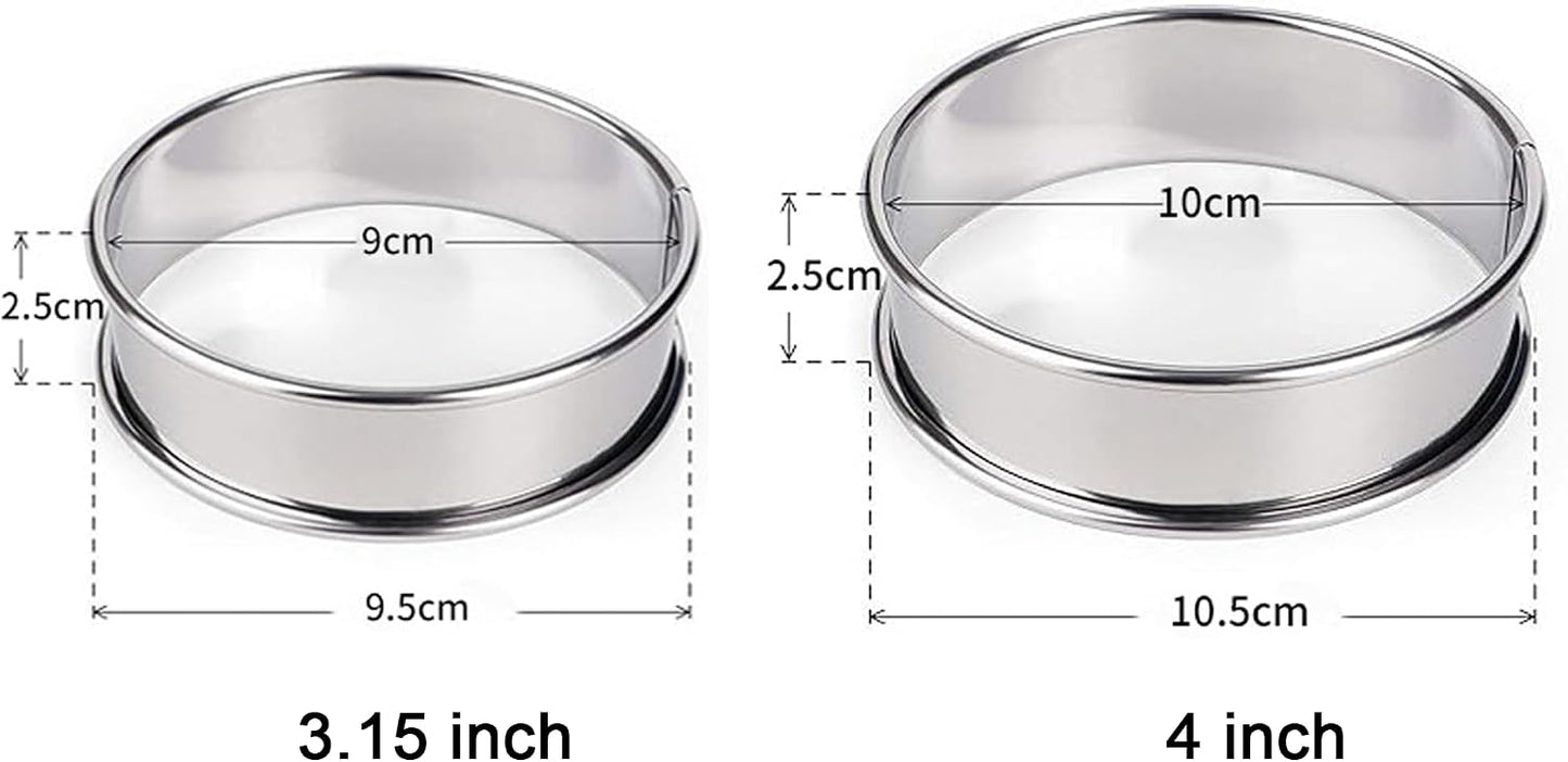 HLMOptimo English Muffin Rings, Stainless Steel Crumpet Rings, 4 inch 6 Pcs Nonstick Metal Round Ring Molds with Silicone Oil Brush