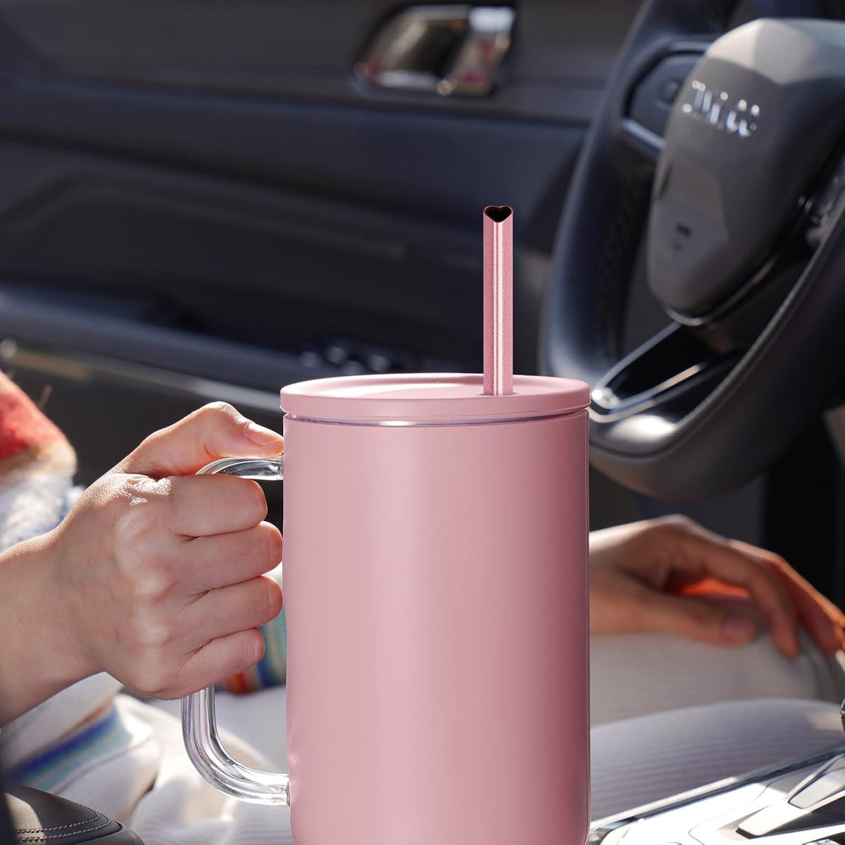 NiHome 12” Heart-Shaped Stainless Steel Straws Fit for Stanley Tumbler 40oz | 10-Pack Metal Straws with 2 Brushes for Holiday, Valentine’s Day, Reusable Drinking for Smoothie Milkshake (Pearl Pink)