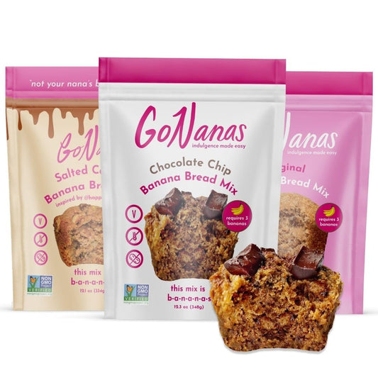 GoNanas Banana Bread Mix Variety Pack. Vegan, Gluten Free Healthy Snacks. Oat Flour Banana Bread or Banana Muffin Mix. Women