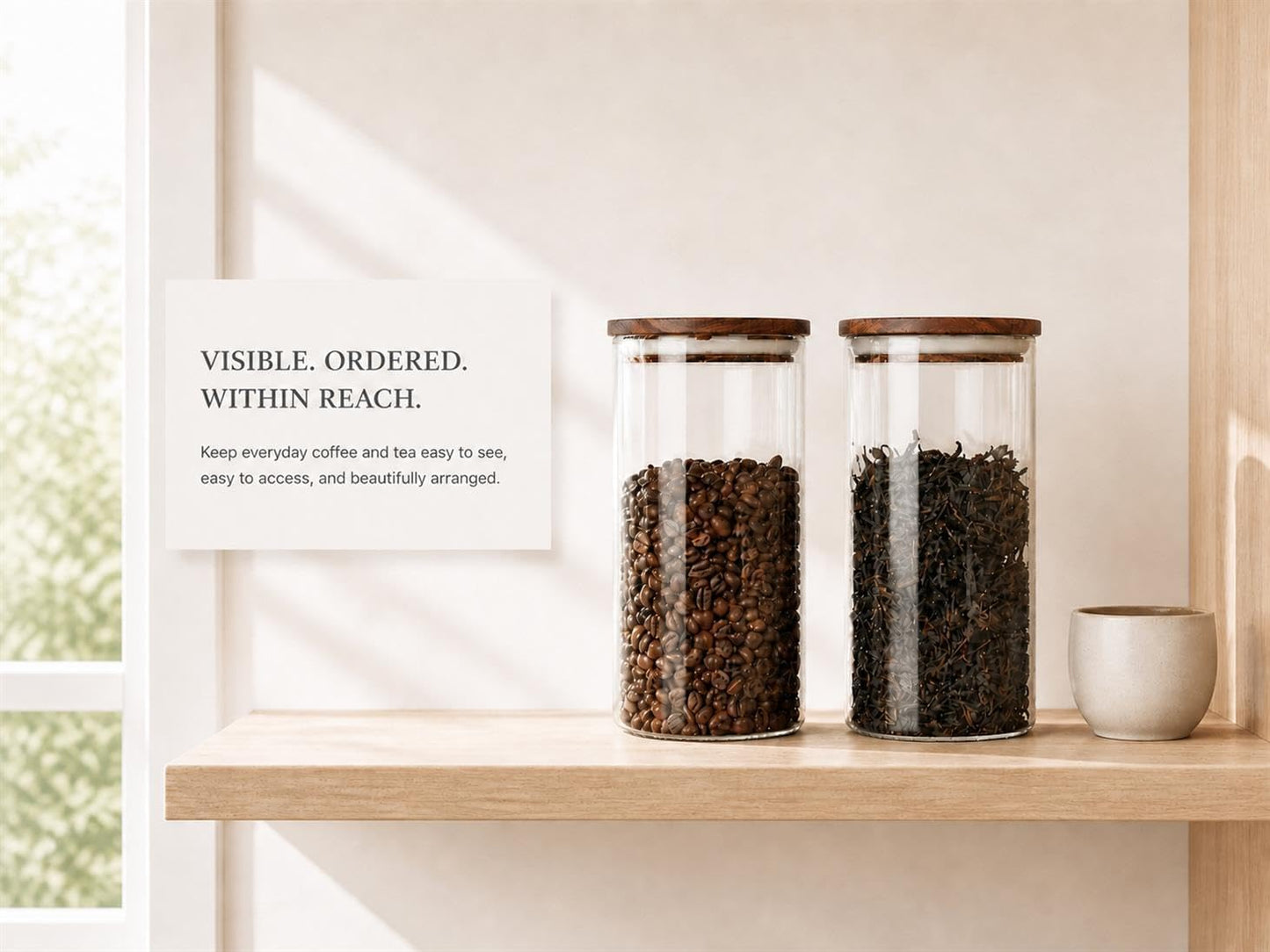 KKC HOME ACCENTS Glass Canister for Coffee Bean &amp; Tea, 39 oz Jar with Lid