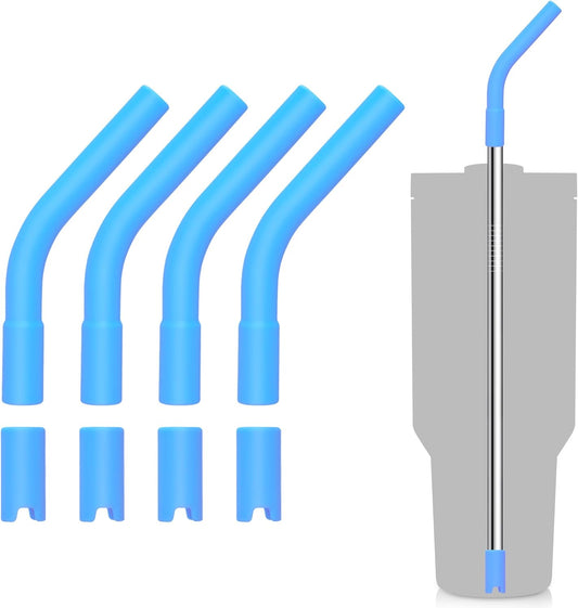 4 Set Silicone Straw Tips, Food Grade Rubber Metal Straws Tips Covers with Silicone Bottom Only Fit for 8MM Stainless Steel