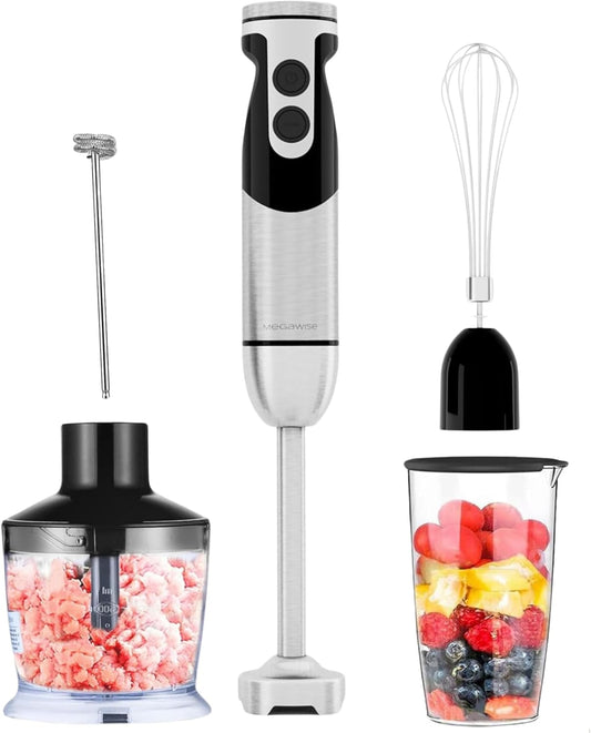 MegaWise Pro Titanium Reinforced 5-in-1 Immersion Hand Blender, Powerful 400W with 80% Sharper Blades, 12-Speed Corded