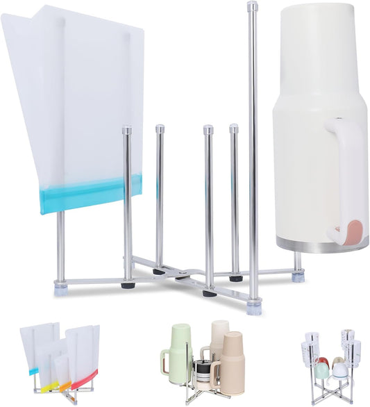 Plastic Bag Drying Holder, Bottle Drying Rack, Multifunctional Kitchen Grocery Bag Stand, Collapsible Cup Draining Rack for