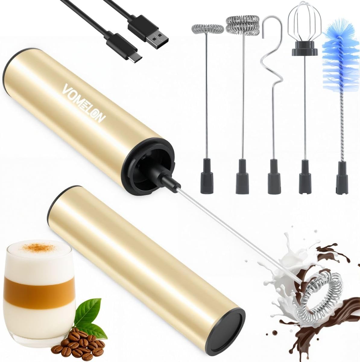 Rechargeable Milk Frother Handheld Electric Frother Wand Milk Foamer Drink Mixer for Coffee