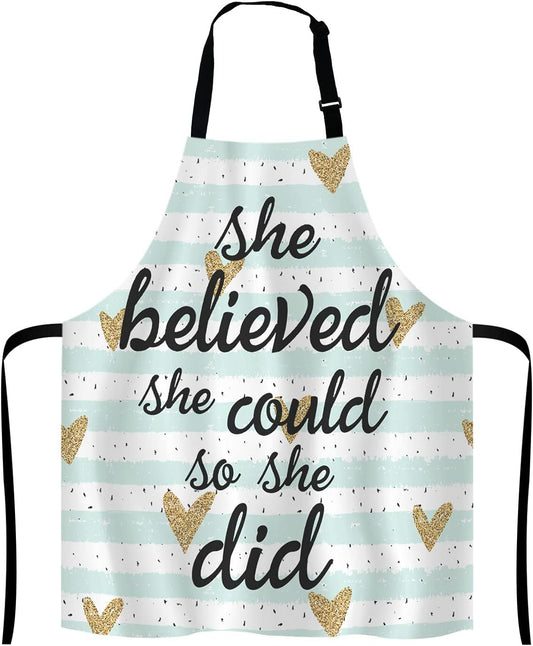 She Believed She Could So She Did Inspirational Quotes Adjustable Bib Apron Kitchen Cooking Baking Gardening Apron for Women