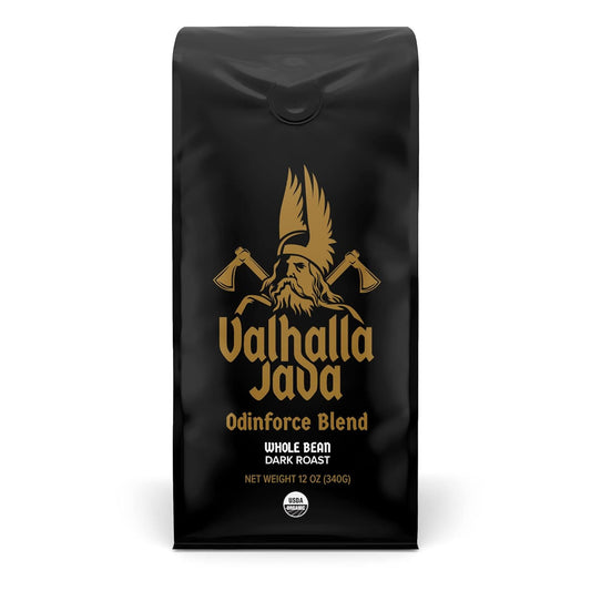 Death Wish Coffee, Valhalla Java Odinforce Blend - Whole Bean Dark Roast - Extra Kick of Caffeine - Arabica & Robusta Coffee