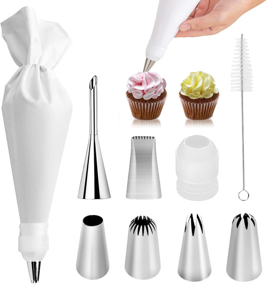 9-Piece Reusable Piping Bags and Tips Set with Stainless Steel Nozzles