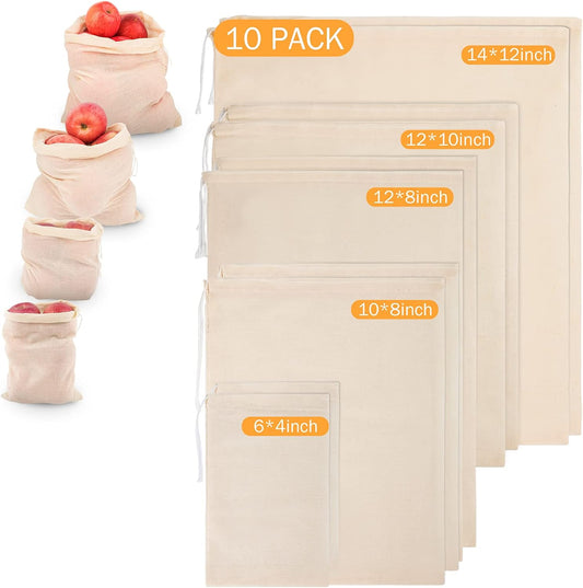 10 Pack Nut Milk Bag, Multi-size Fine Mesh Grade Reusable Cheesecloth Bags Strainers, Unbleached Organic Cotton Filter Bags