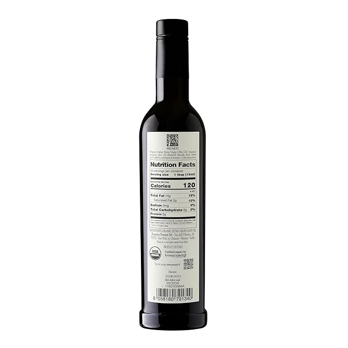 Pruneti Frantoio Organic Extra Virgin Olive Oil – Italian Olive Oil from Tuscany, Italy, 2025 Gold Award Winner – 500+ mg/kg High Polyphenols evoo – Cold pressed for Phenolic Shots & Finishing Use