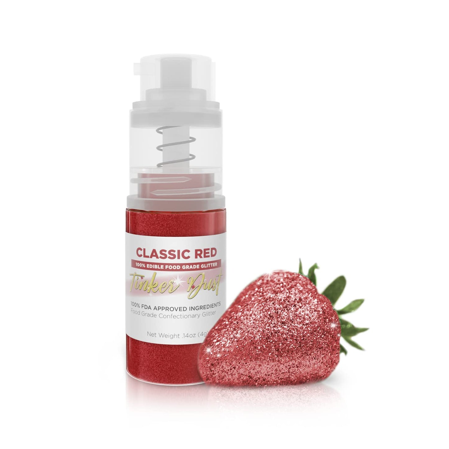Bakell - Classic Red Tinker Dust (4g, 1x Mini Spray Pump) Edible Glitter for Food, Desserts, and Bev