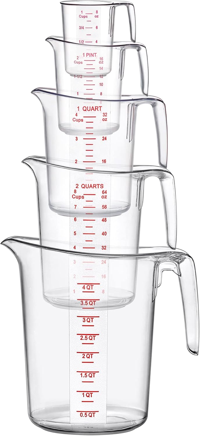 Amazing Abby - Melissa - Unbreakable Plastic Measuring Cups (5-Piece Set), Food-Grade Measuring Jugs, 1/2/4/8/16-Cup Capacity, Stackable and Dishwasher-Safe, Great for Oil, Vinegar, Flour, More