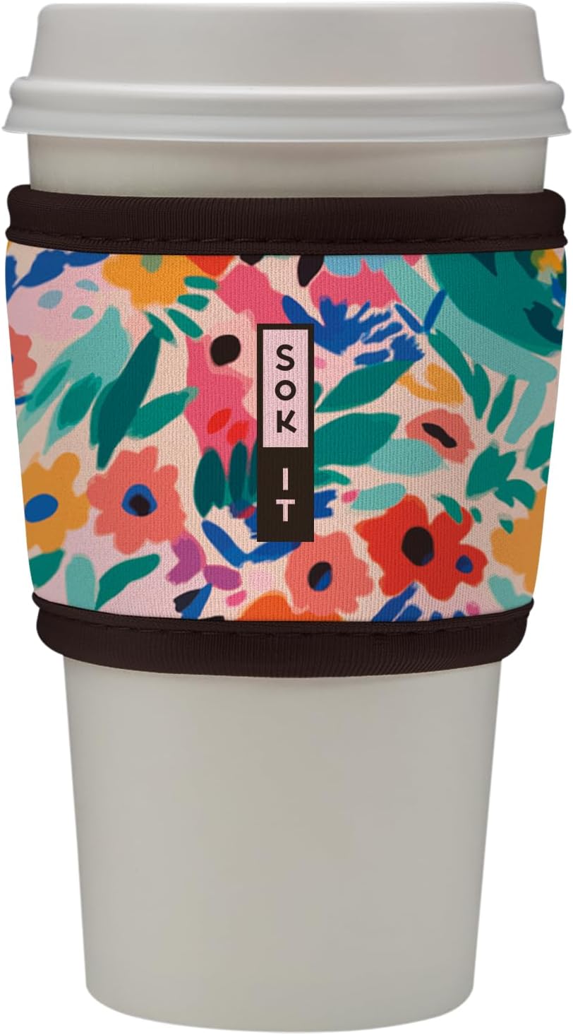 Sok It HotSok Coffee &amp; Tea Reusable Insulated Neoprene Cup Sleeve (Abstract Floral, One Size Coffee Sleeve)