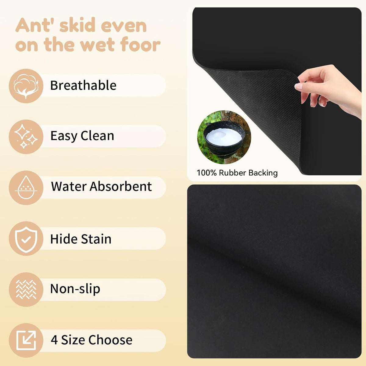 Coffee Mat Hide Stain Rubber (Black, 40cm×60cm), Coffee Bar Accessories Fit Under Espresso Machine CoffeeMaker Coffeepot, Backed Absorbent Dish Drying Mat for Kitchen Counter (Black, 16"x24")