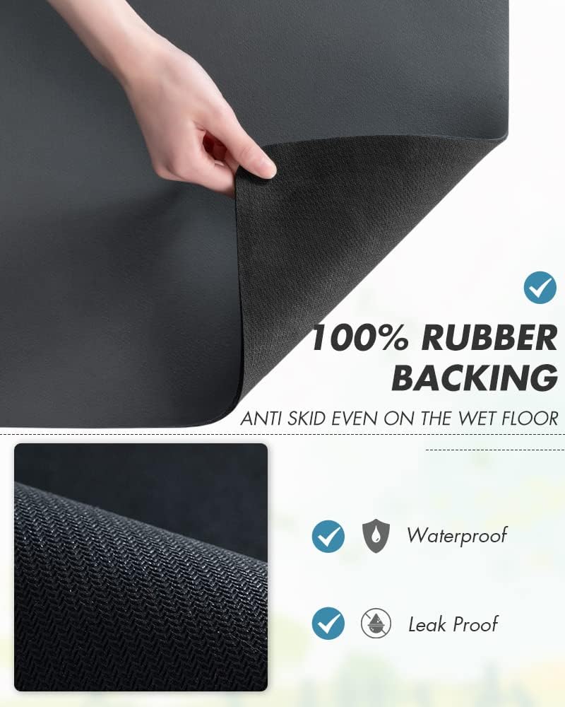 AMOAMI Coffee Mat Dish Drying Mat for Kitchen Counter-Bar Accessories, Hide Stain, Rubber Backed, Absorbent, Fit Under Coffee Maker, Espresso Machine, Pot, Dish Rack, 12"x19", Dark Grey