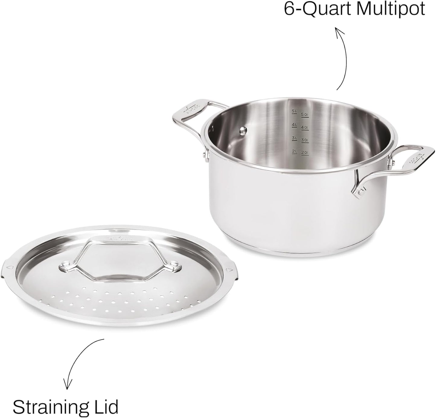 All-Clad Simply Strain Stainless Steel Multipot with Straining Lid, 6-Quart, Induction, Oven Broiler Safe 600F, Strainer