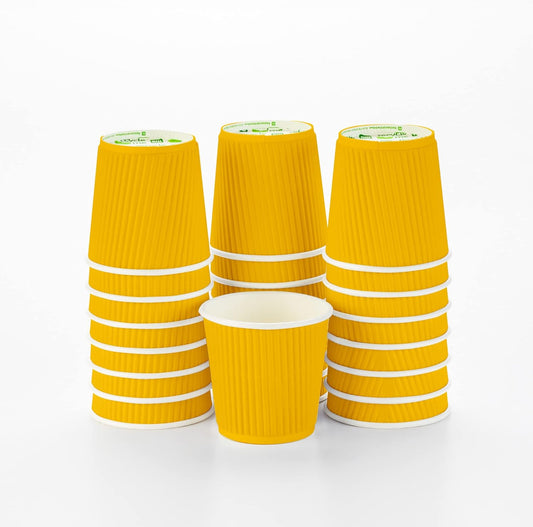Restaurantware-4 Ounce Paper Coffee Cups, 25 Ripple Wall Disposable Paper Cups - Leakproof, Recyclable, Yellow Paper Hot