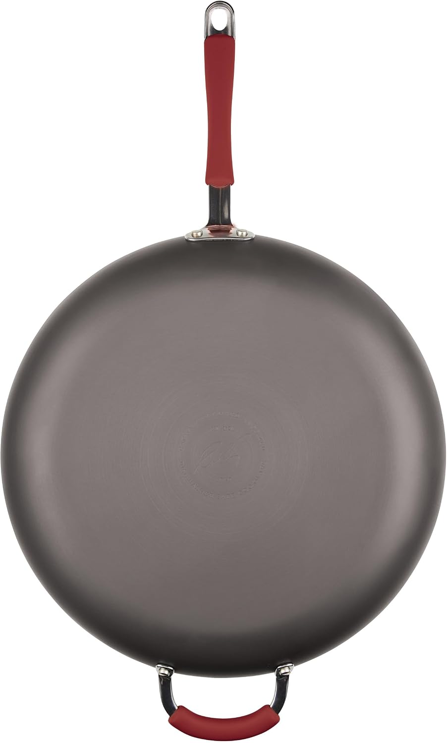 Rachael Ray 87631-T Cucina Hard Anodized Nonstick Skillet with Helper Handle, 14 Inch Frying Pan, Gray/Red