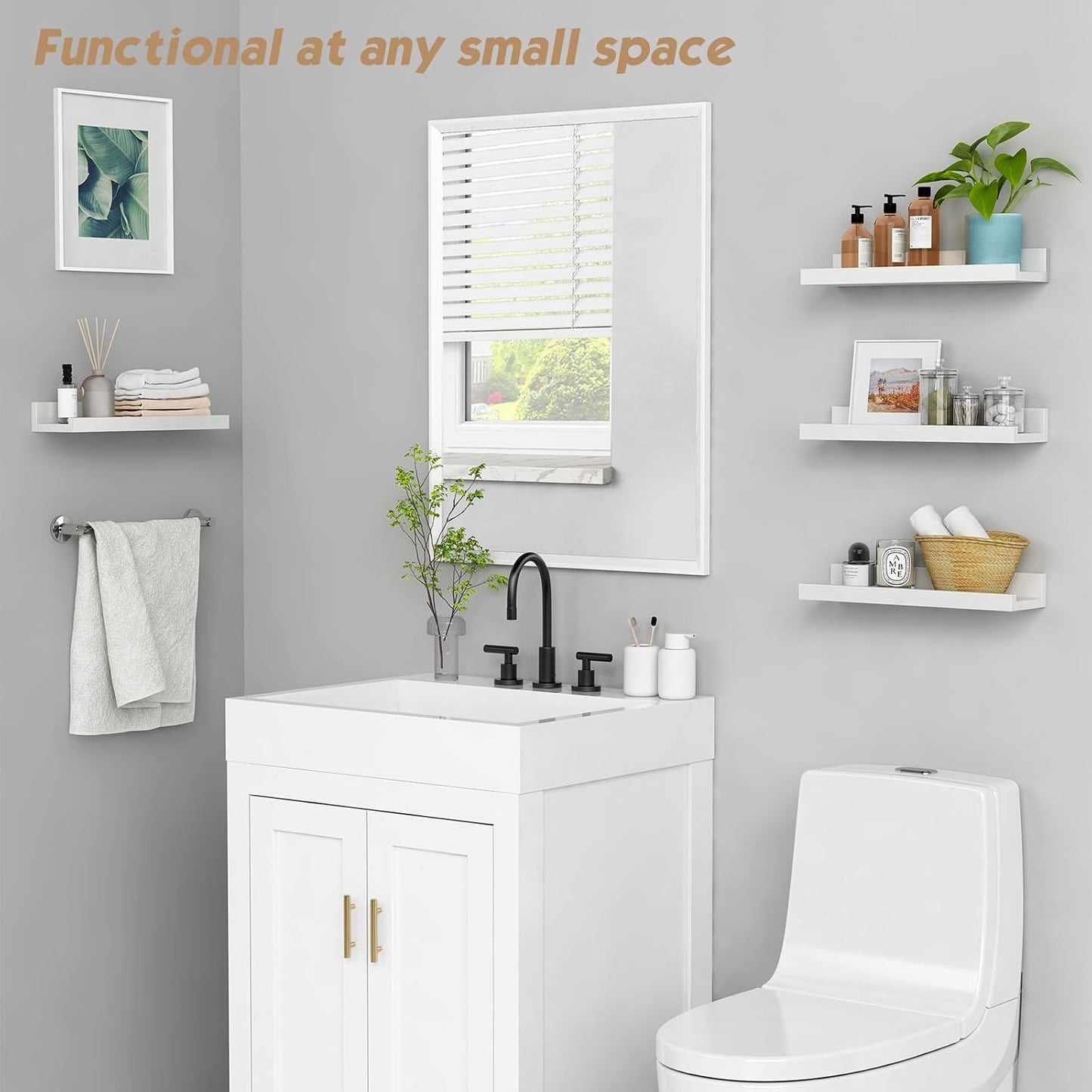 16 Inch Picture Ledge Shelf, Photo Floating Shelves with Lip for Wall