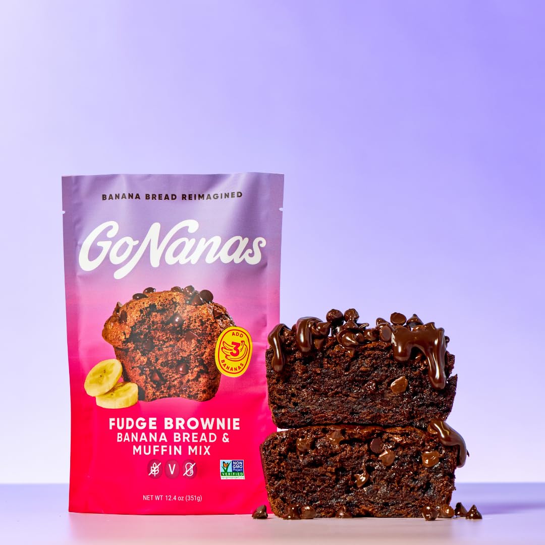 GoNanas Fudge Brownie Banana Bread &amp; Muffin Mix, Gluten Free, Vegan, 3 Pack | Dairy Free, Nut Free, Soy Free | Allergen Friendly | Better for You | Customizable | Bakes 12 Muffins or 1 Loaf | Women-Owned