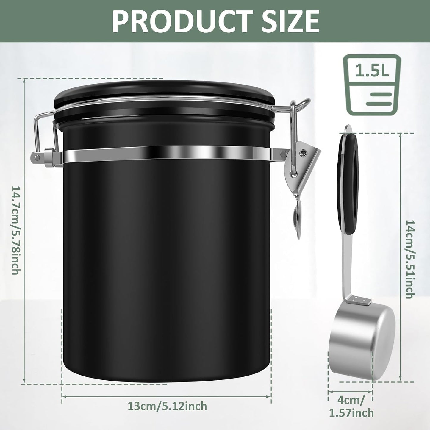4PCS Coffee Storage Canister 1.5L 51OZ Double Airtight Coffee Beans Container with Date Locator 304 Stainless Steel Kitchen Food Storage Container with Spoon for Tea Sugar