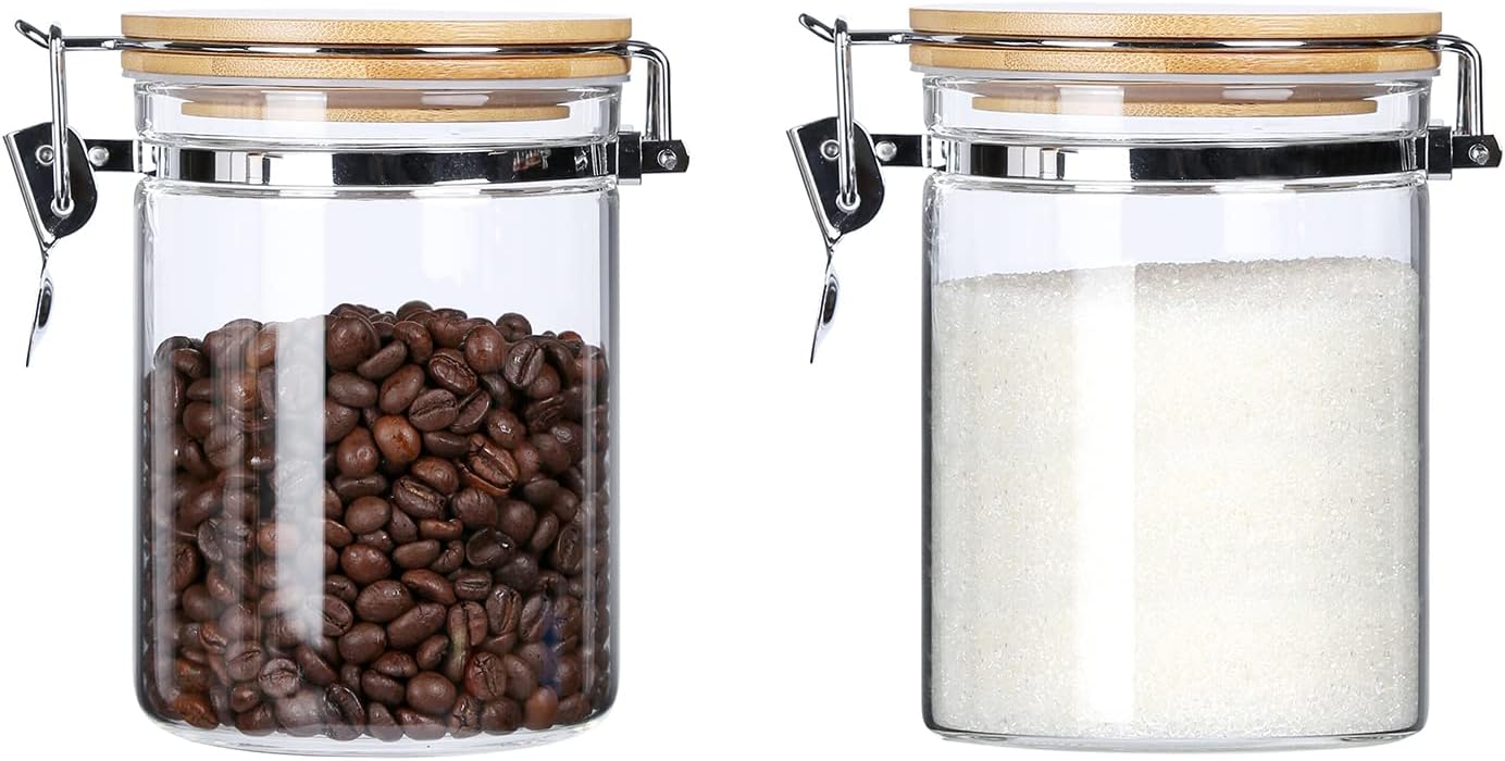KKC HOME ACCENTS Glass Canisters with Airtight Lids 27oz, Jars Set of 2