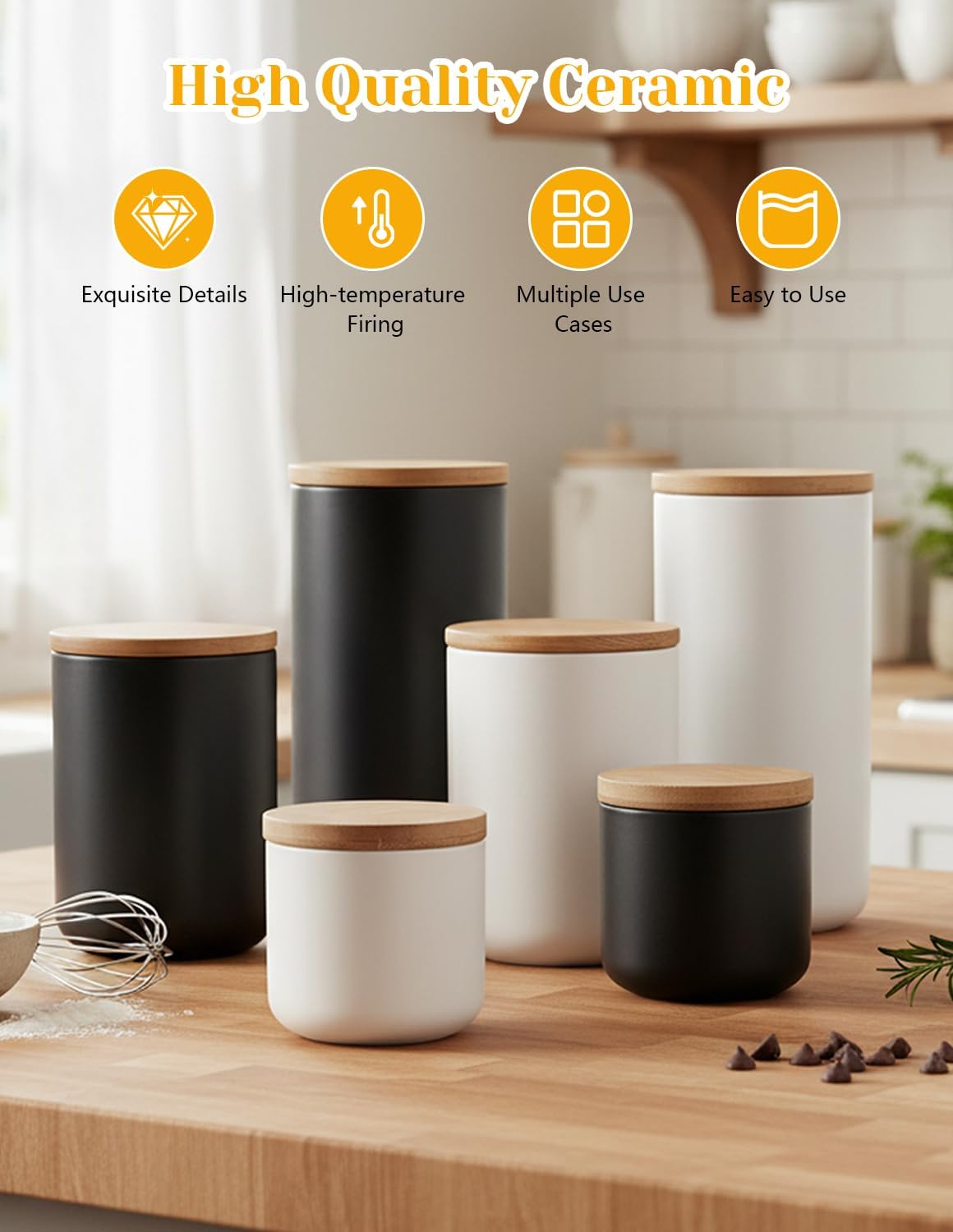 YYW Ceramic Food Storage Containers with Lids, 800ml/27oz Food Storage Jar | White Kitchen Storage Containers, Good for Flour, Coffee Bean, Sugar, Tea, Spices and More, Home Decor