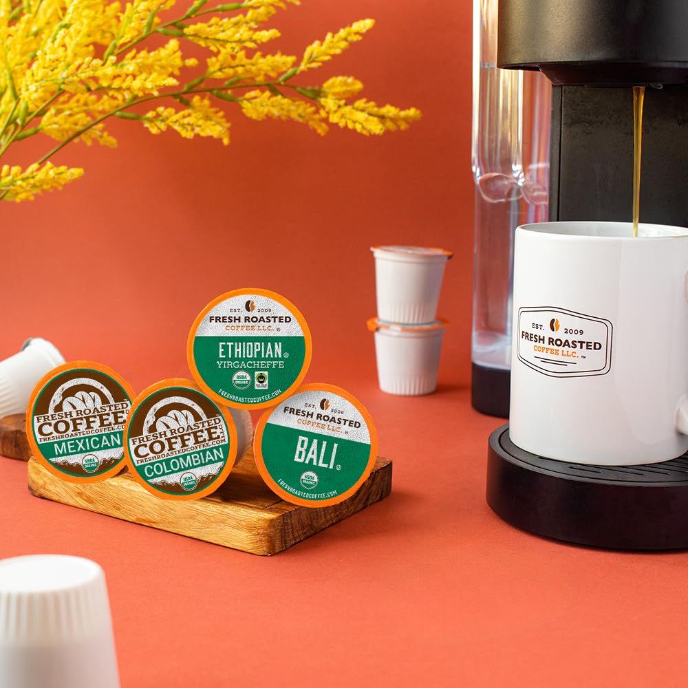 Fresh Roasted Coffee, Organic single Origin K-Cup Pods for Keurig Brewers, Medium Roast, USDA Organic, Kosher, 96 Count Loose Pack