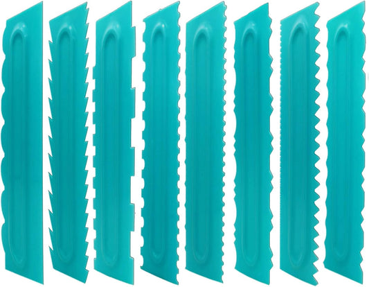 Cake Scraper set of 8 Pack Cake Edge Tools Decorating Icing Smoother Comb,Plastic Sawtooth Decorating Mousse Butter Cream