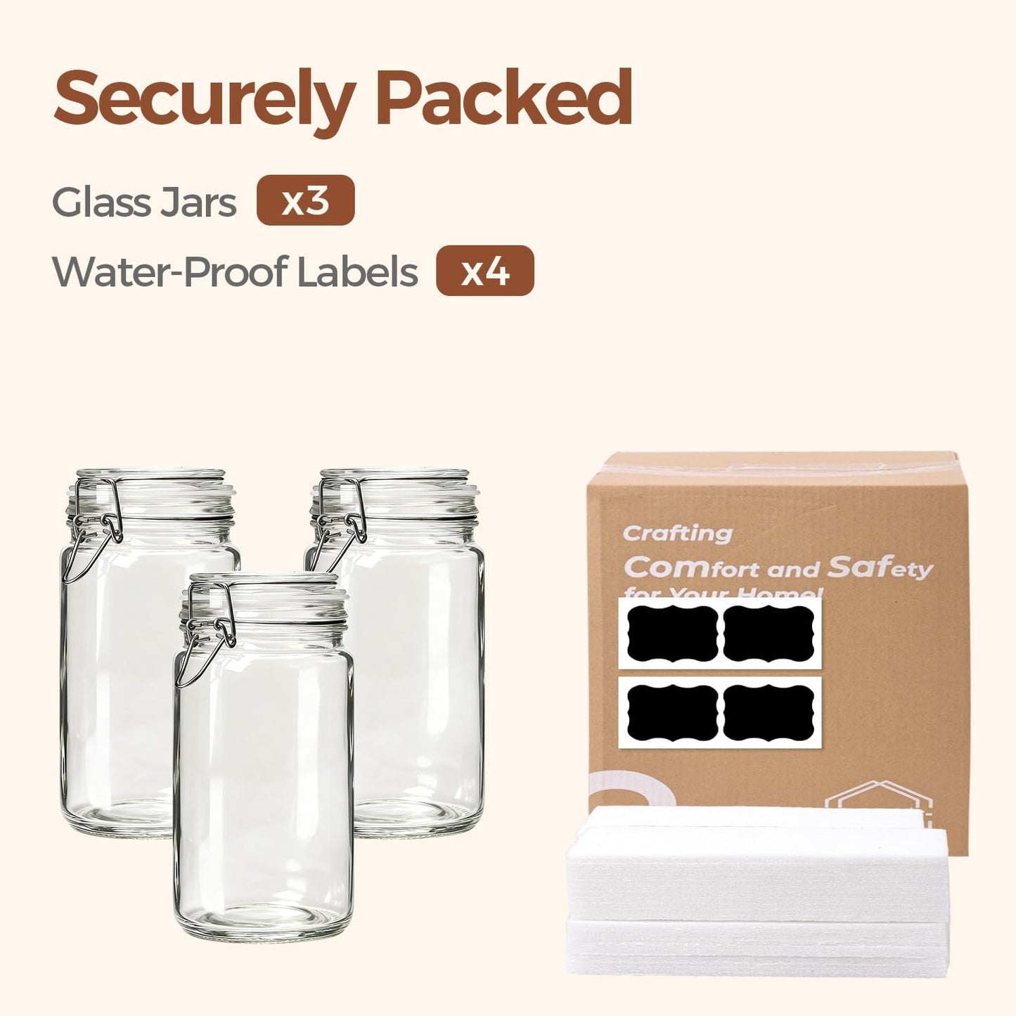 ComSaf Glass Pantry Jars with Airtight Lids 34 oz 3 Pack Coffee Canisters