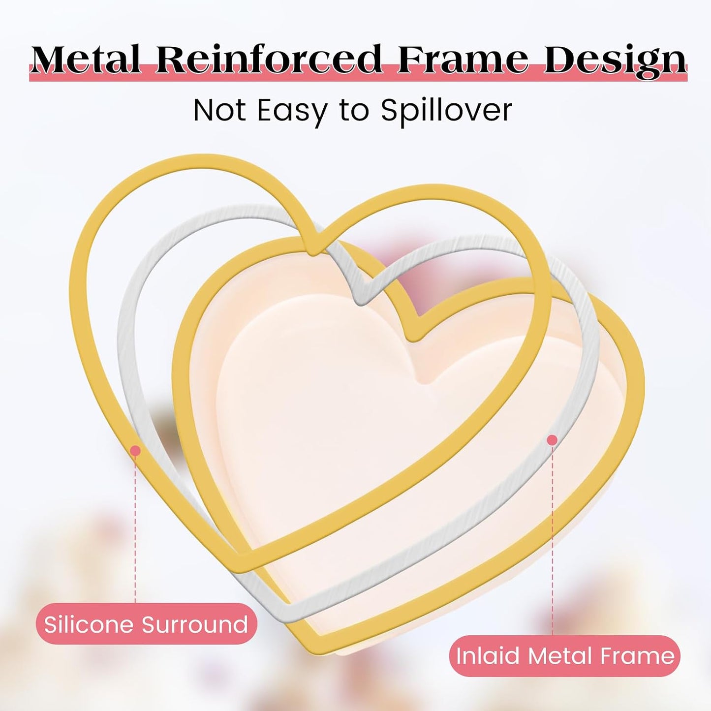 FUNBAKY Metal Reinforced Frame Silicone Heart Shaped Cake Pans - 10 Inch, Nonstick Molds for Cake Pan, Reusable and Easy to Release, Food Grade Silicone for Oven, Dishwasher, Freezer (2 Pack)